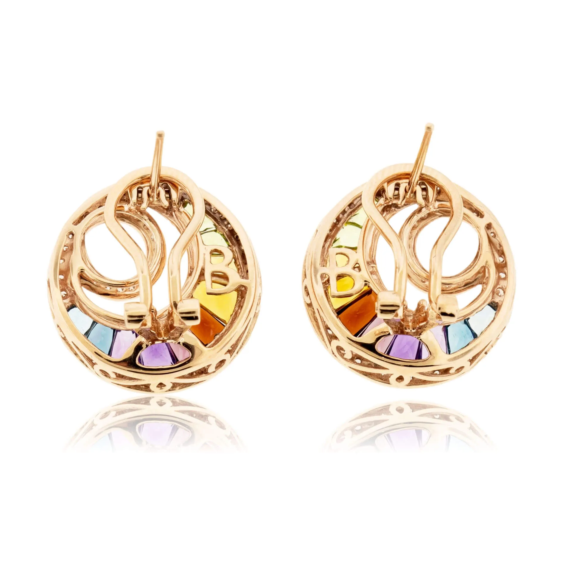 Circle Style Rainbow Mixed Gemstone & Diamond Earrings