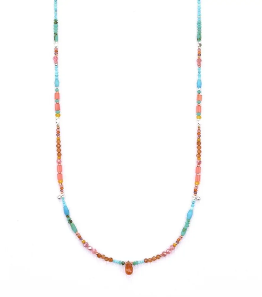 Citrine, Turquoise & Pink Corrundum Necklace with Sterling