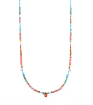 Citrine, Turquoise & Pink Corrundum Necklace with Sterling