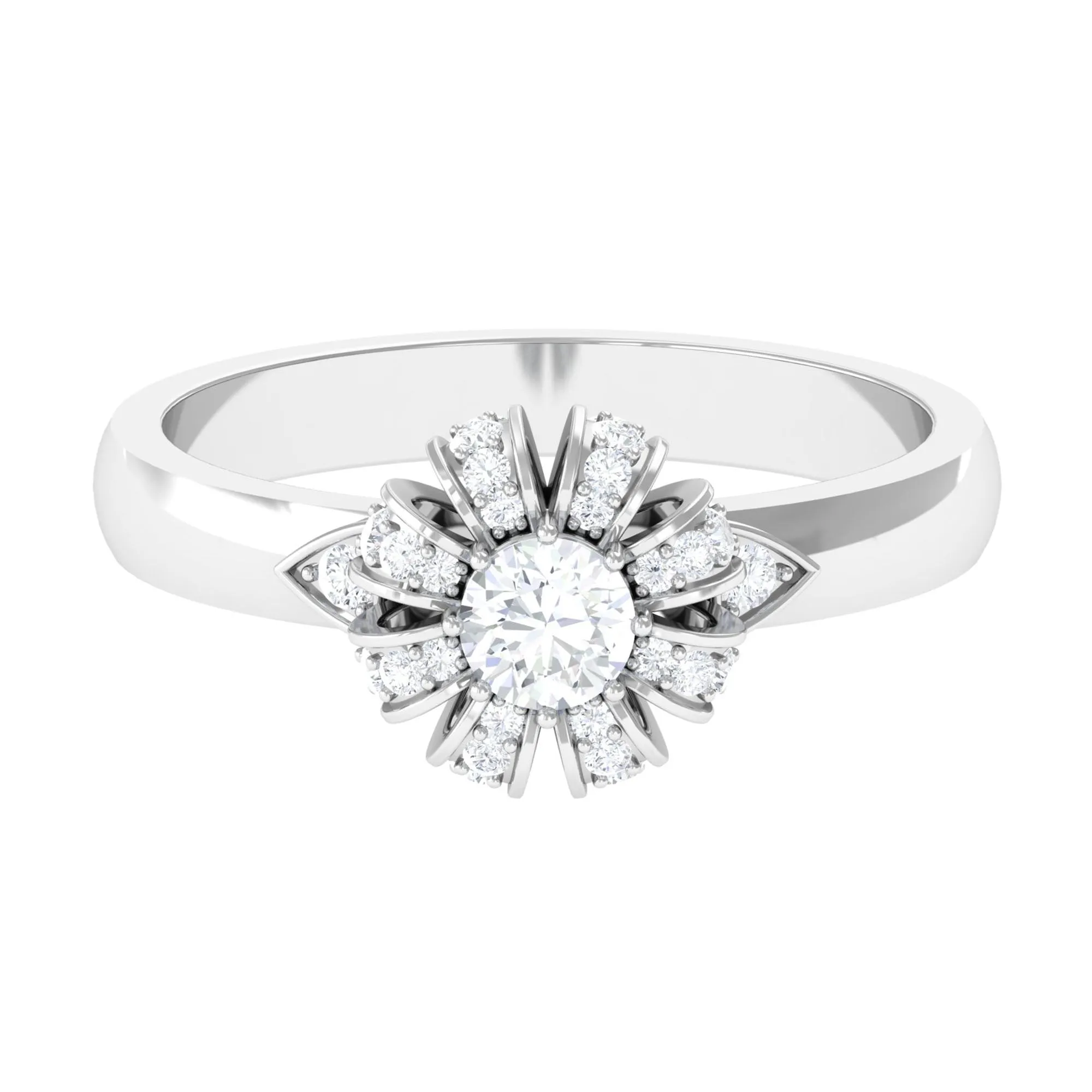 Classic Zircon Floral Engagement Ring