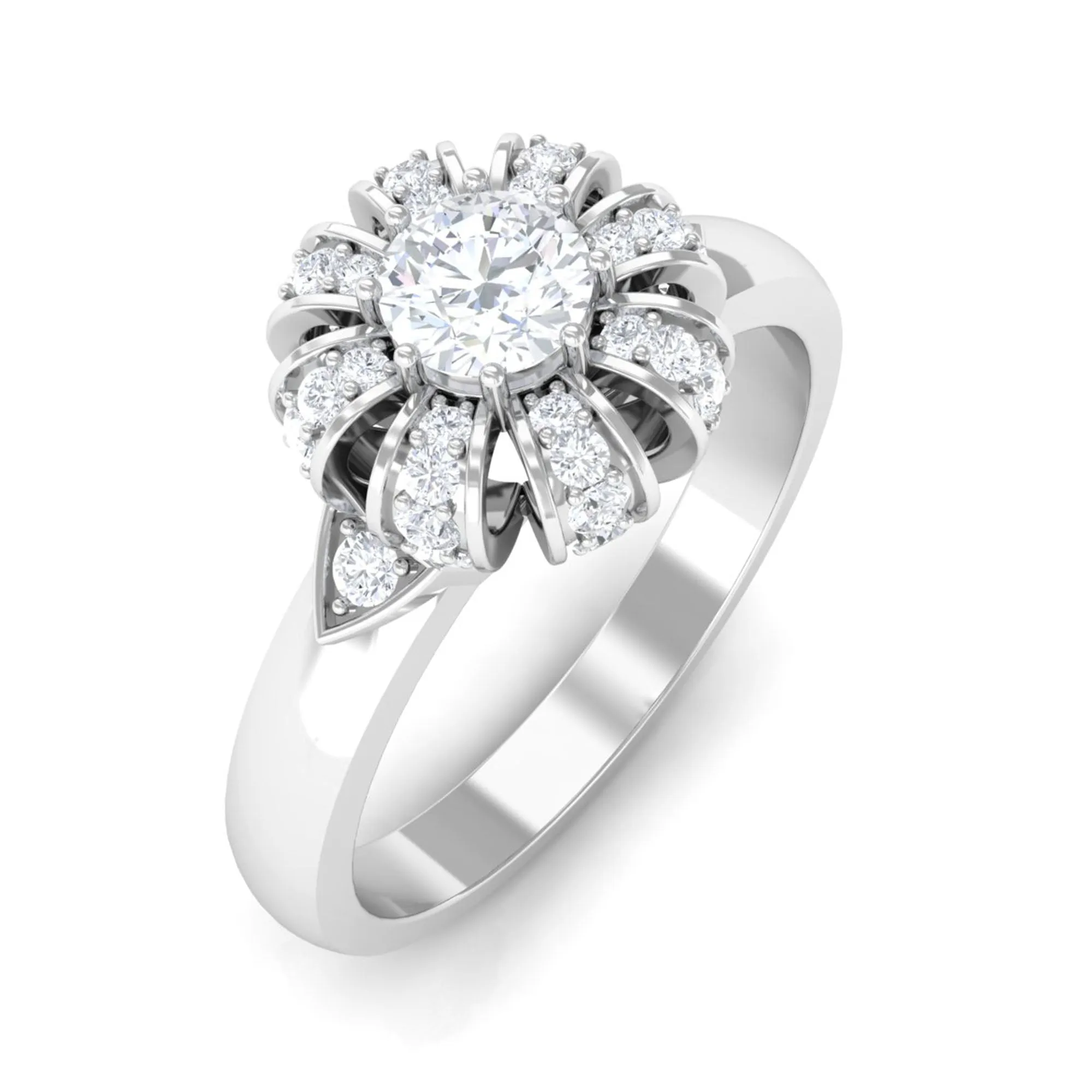 Classic Zircon Floral Engagement Ring