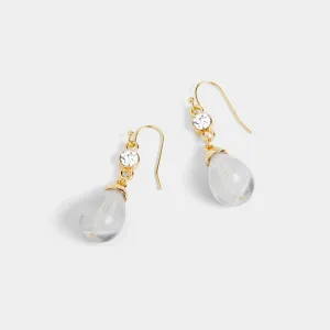 Clear Stone Teardrop Bead Dangle Earrings - Clear