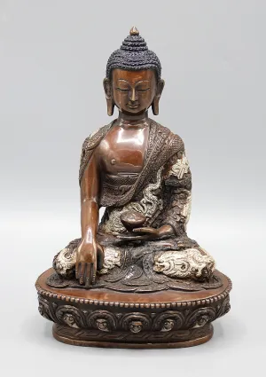 Copper Oxidized Shakyamuni Buddha Statue Dragon Carving