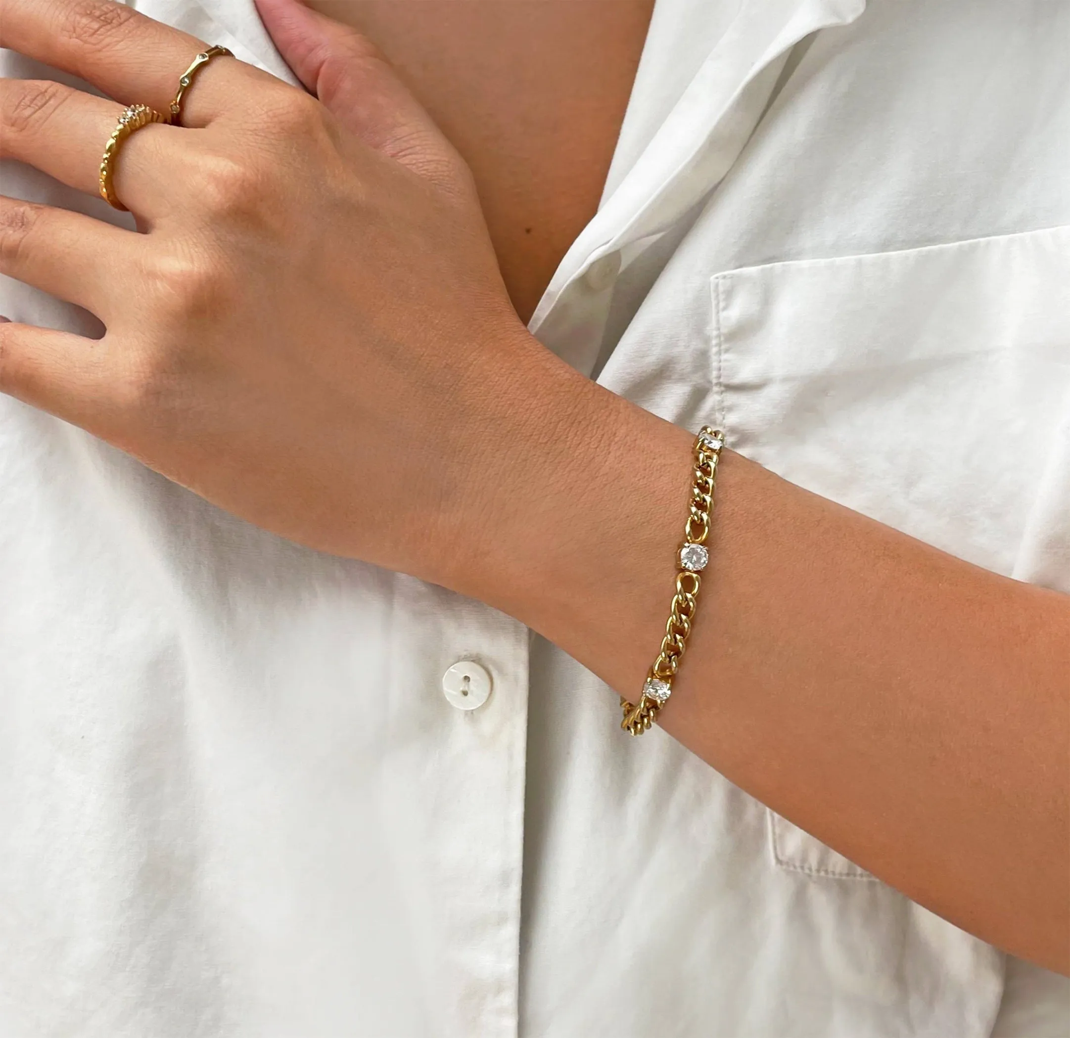 CRU CZ DIAMOND GOLD CHAIN BRACELET