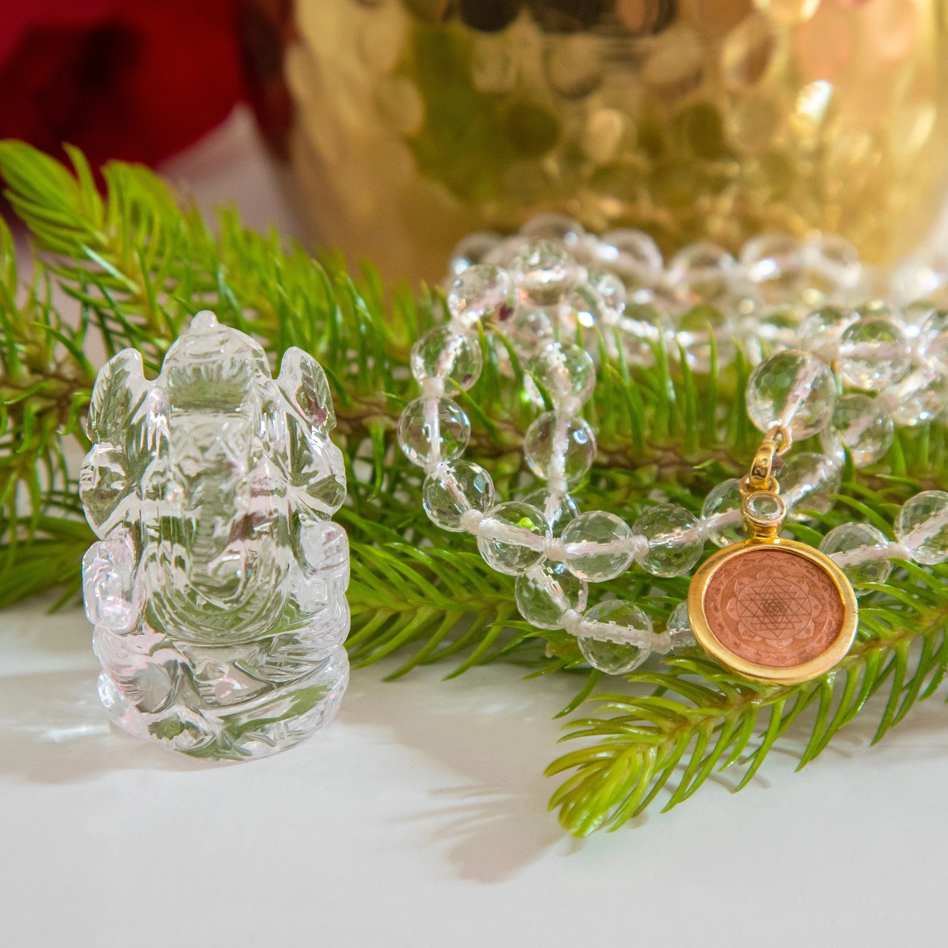 Crystal Quartz Sri Yantra Japa Mala & Ganesha Holiday Bundle