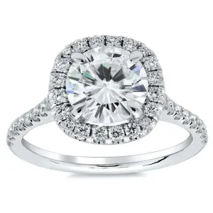 Cushion Halo Engagement Ring for Round Diamond or Moissanite