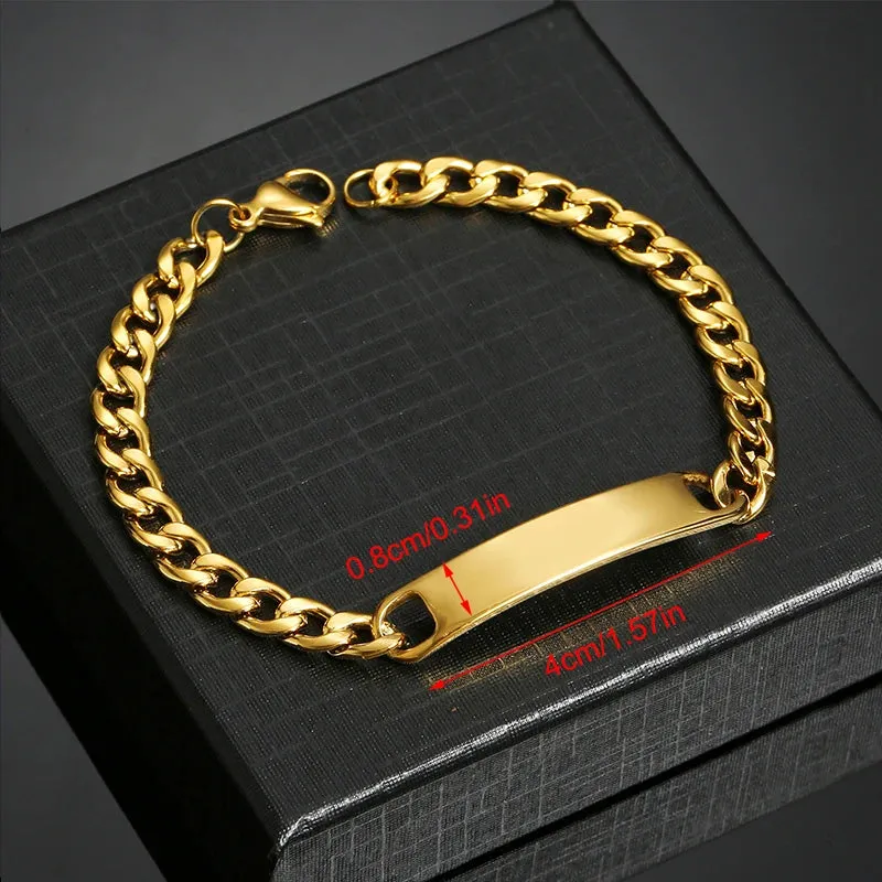 Customized Engrave Name Men Women Bracelets Stainless Steel Cuban Chain Personalized ID Bracelet Fashion Party  Jewellery Gift