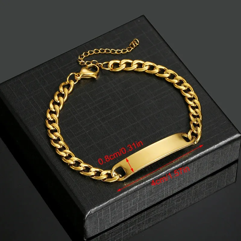 Customized Engrave Name Men Women Bracelets Stainless Steel Cuban Chain Personalized ID Bracelet Fashion Party  Jewellery Gift