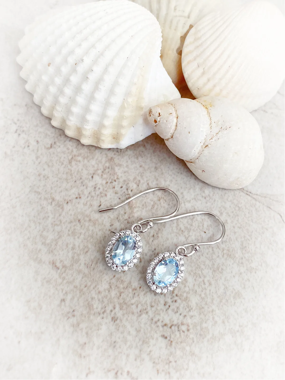 CZ Border Blue Topaz Dangles