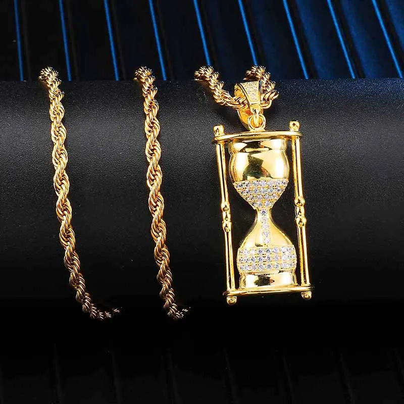 D&Z New Personality Iced Out Bling Zircon Hourglass Necklaces Pendants Hip Hop Jewelry For Men Women