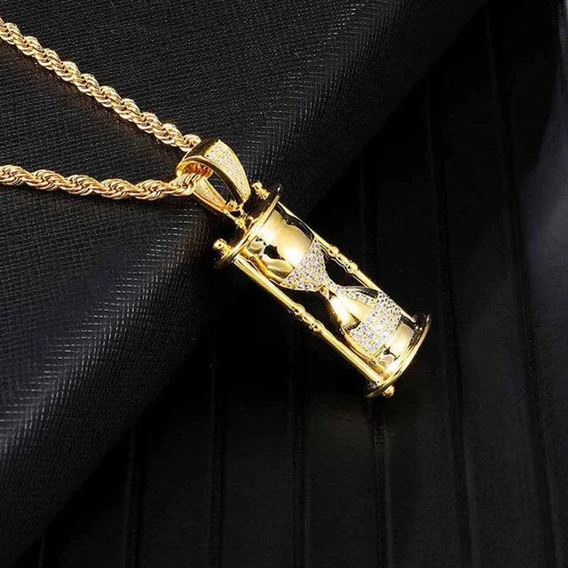 D&Z New Personality Iced Out Bling Zircon Hourglass Necklaces Pendants Hip Hop Jewelry For Men Women