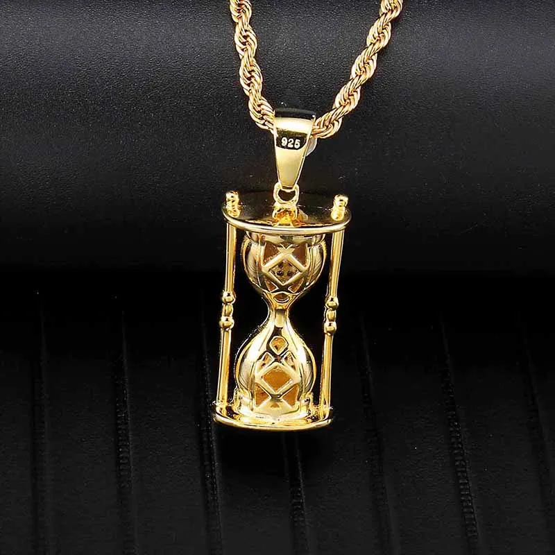 D&Z New Personality Iced Out Bling Zircon Hourglass Necklaces Pendants Hip Hop Jewelry For Men Women