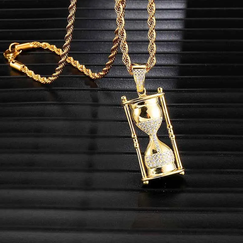 D&Z New Personality Iced Out Bling Zircon Hourglass Necklaces Pendants Hip Hop Jewelry For Men Women