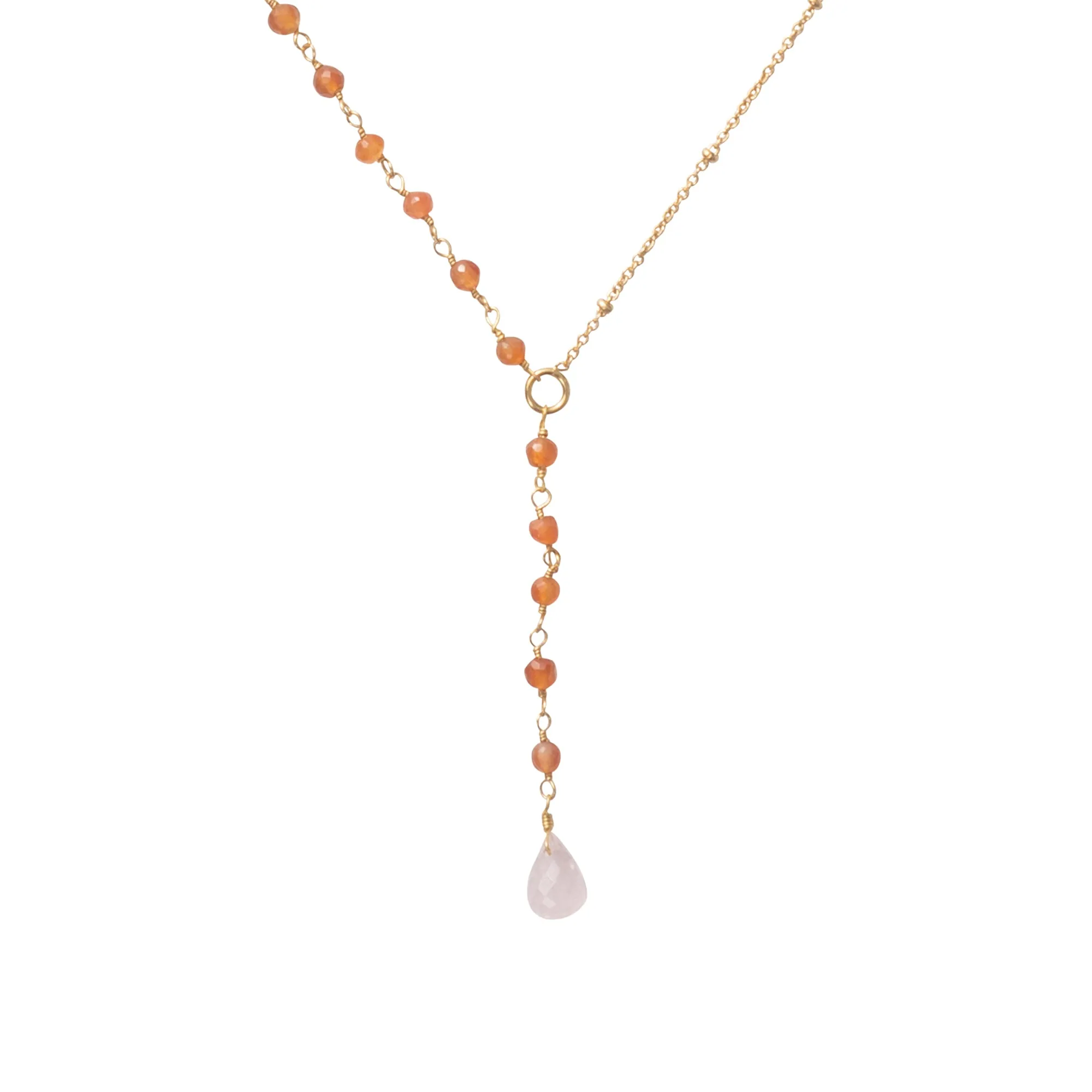 Dawn Carnelian & Rose Quartz Gold Coloured Necklace - A Beautiful Story