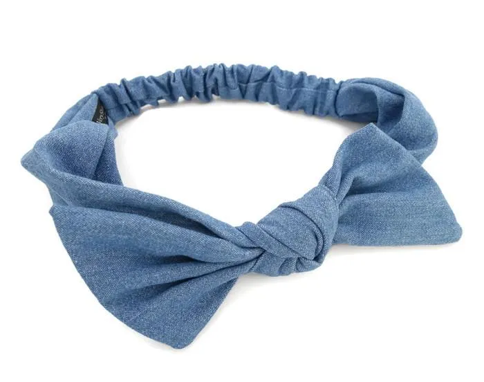 Denim Jean fabric Bow Knot Elastic Fashion Headband for Women