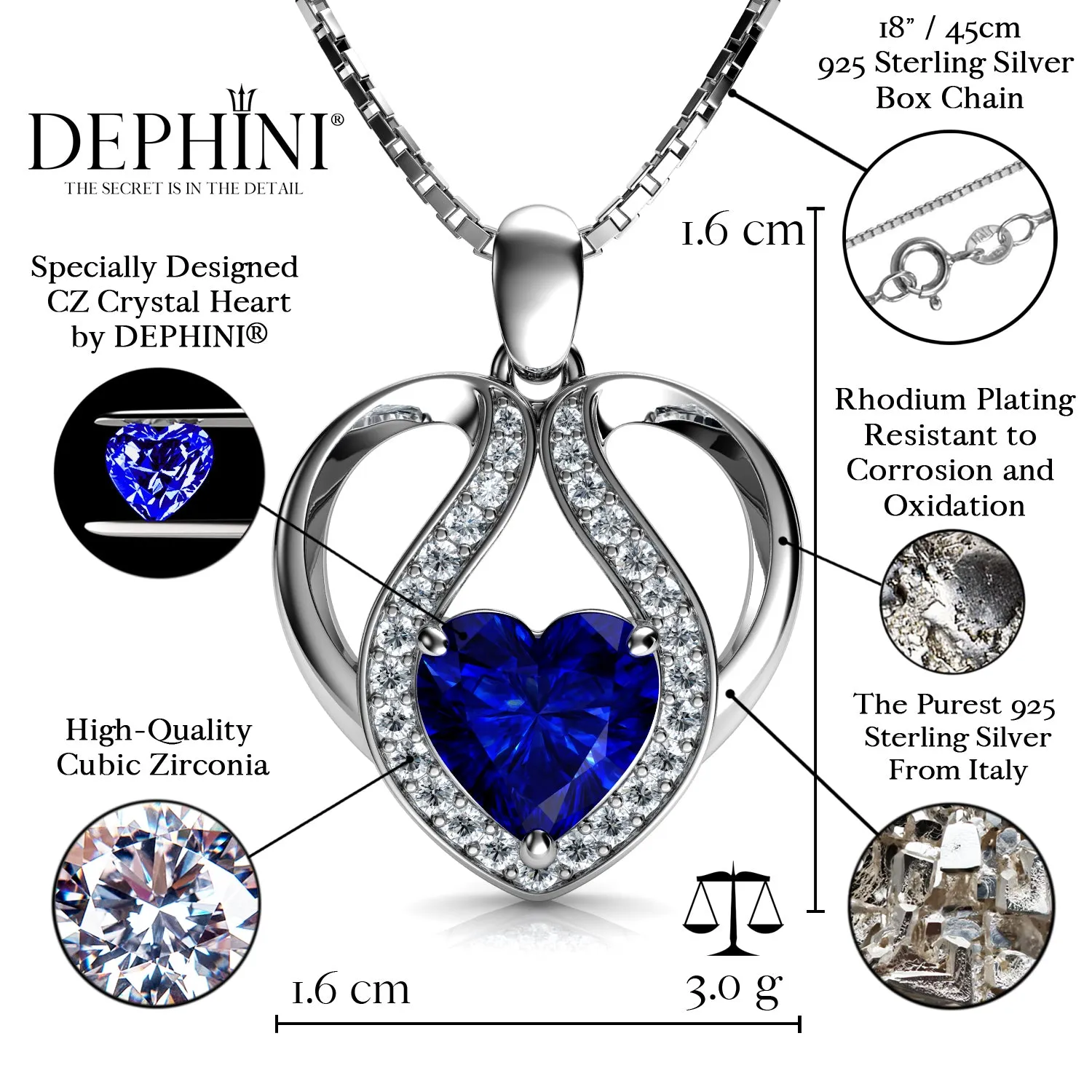 DEPHINI - Cute blue necklace for Women 925 sterling silver pendant