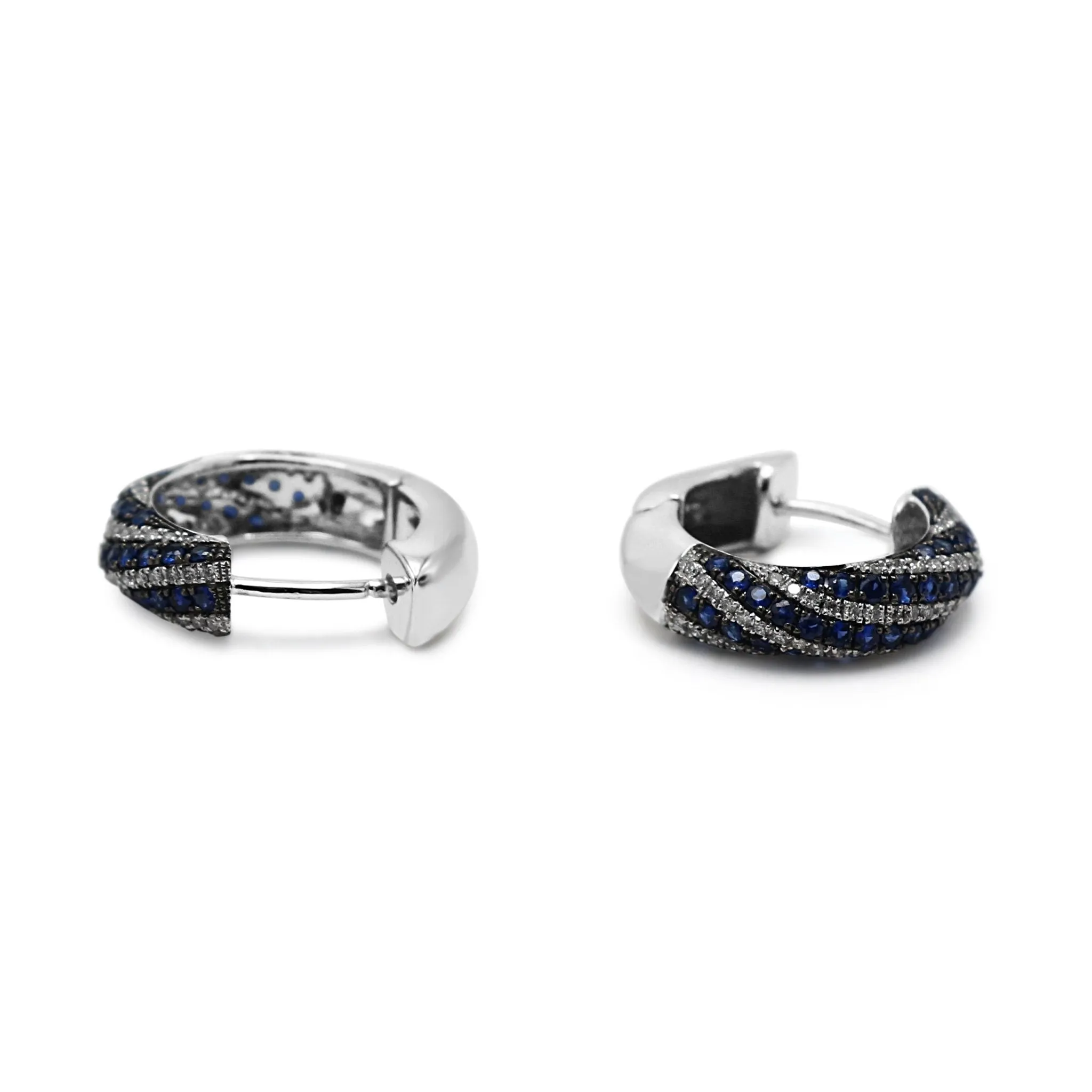 Diamond & Sapphire Hoop Earrings - 18ct White Gold