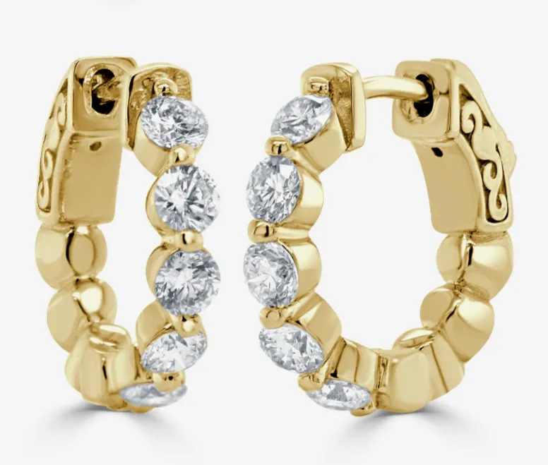 Diamond Shared Prong Hoop Earrings