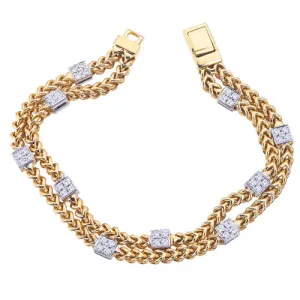 Diamond Square Double Row Station Bracelet in 14K Two Tone Gold