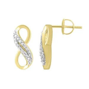 Diamond Stud Infinity Earrings 10k Yellow Gold Screw back