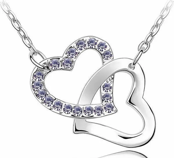 Double Hearts Crystal Zircon Alloy Necklace - 6 Colors Available - (Limited: 1 per order)