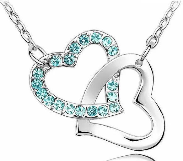 Double Hearts Crystal Zircon Alloy Necklace - 6 Colors Available - (Limited: 1 per order)