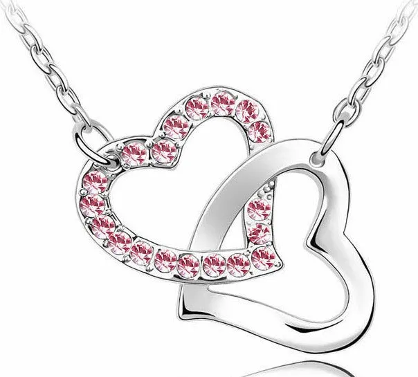 Double Hearts Crystal Zircon Alloy Necklace - 6 Colors Available - (Limited: 1 per order)