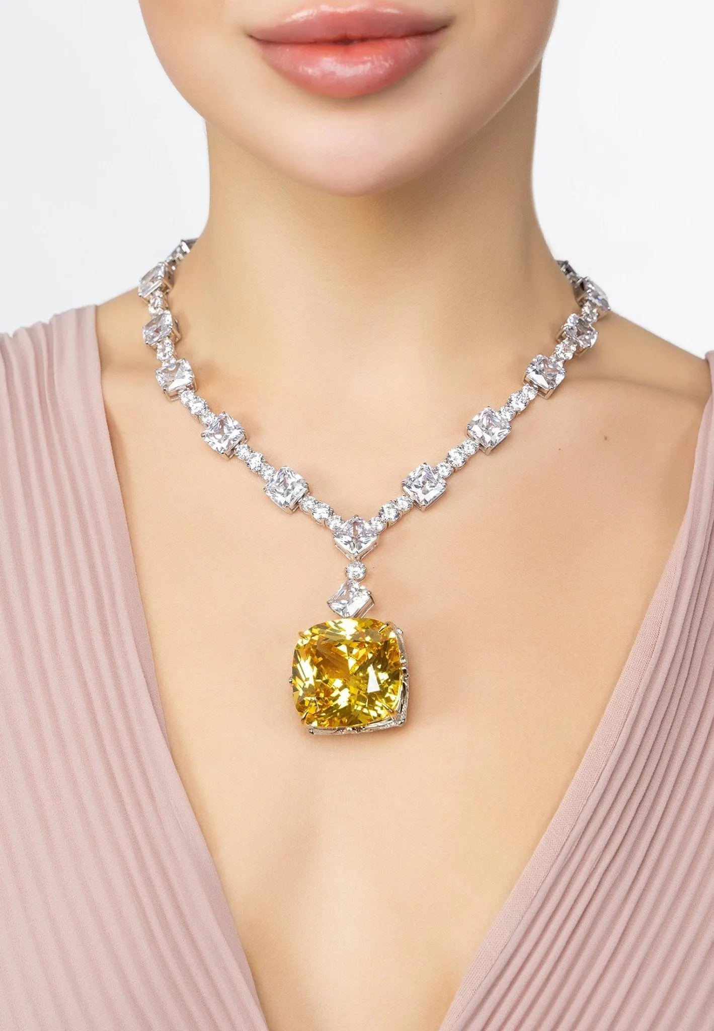 Elizabeth Lemon Topaz Statement Necklace Silver