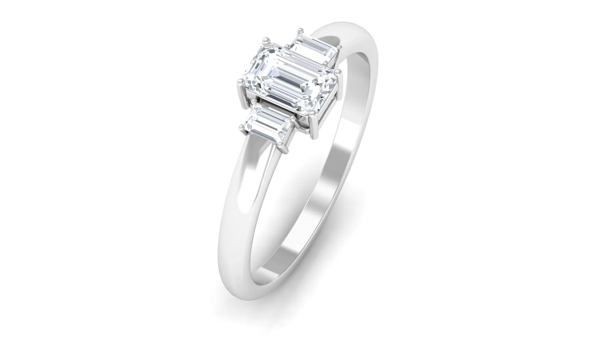 Emerald Cut Cubic Zirconia 3 Stone Engagement Ring