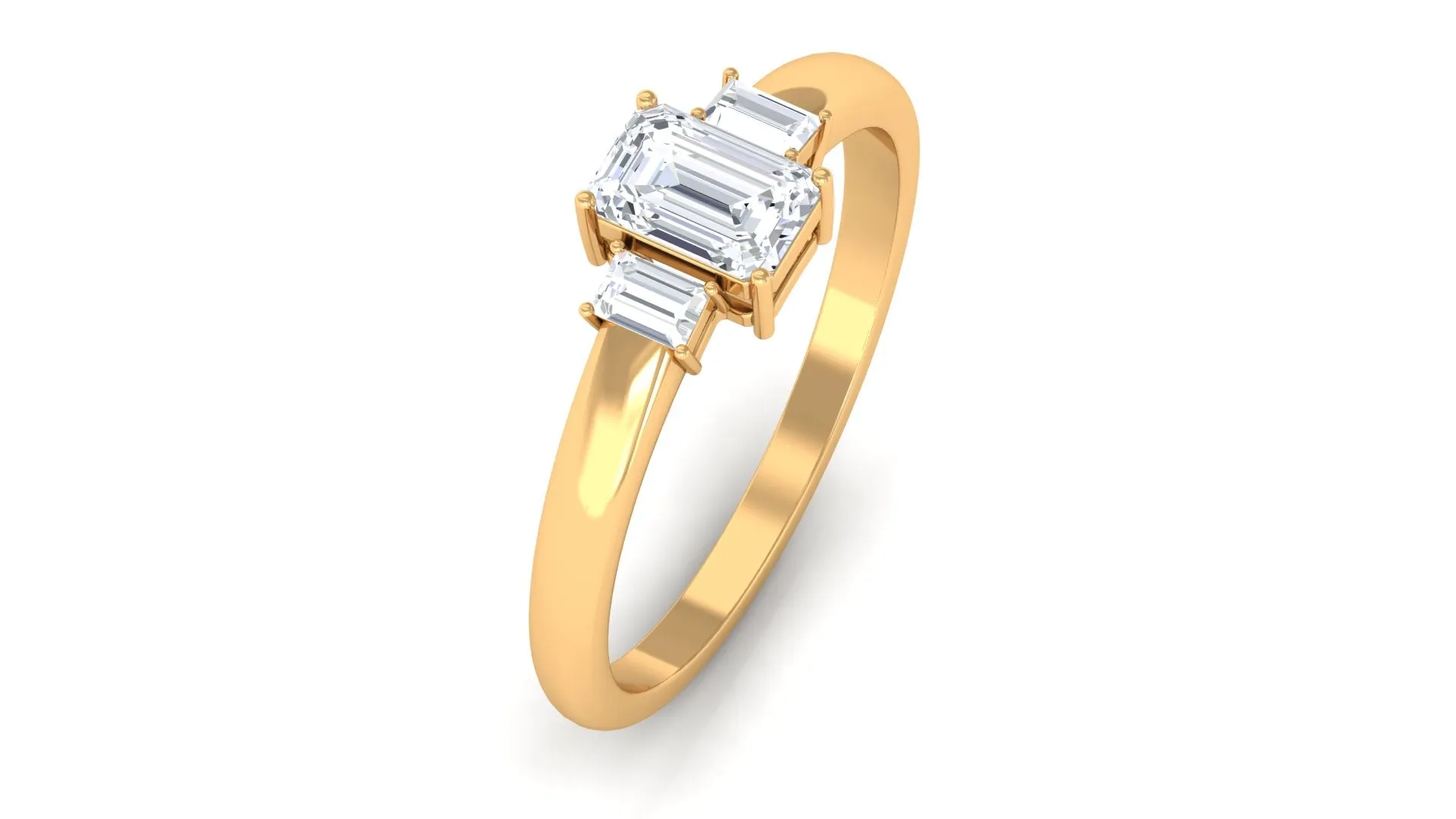 Emerald Cut Cubic Zirconia 3 Stone Engagement Ring