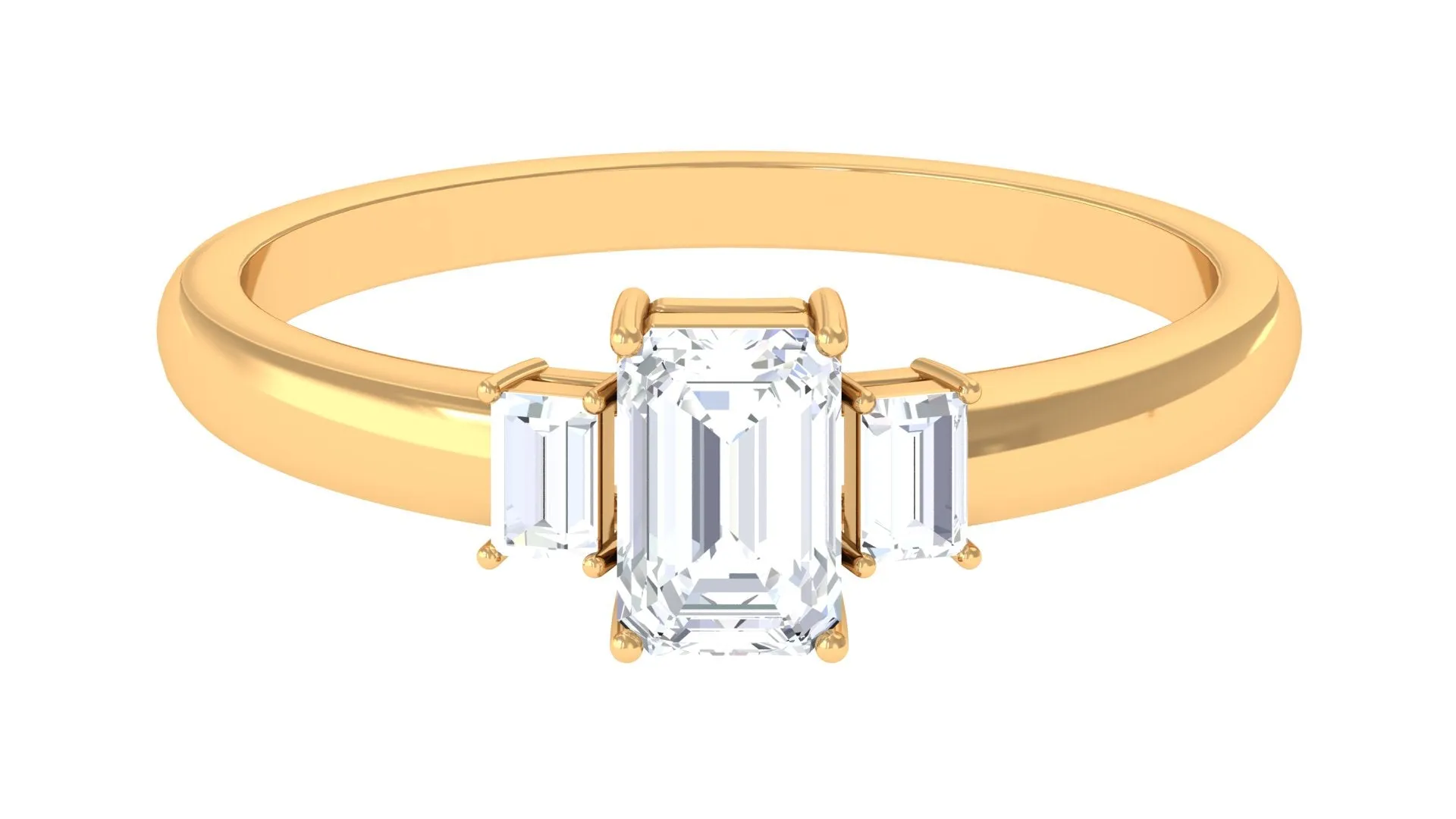 Emerald Cut Cubic Zirconia 3 Stone Engagement Ring