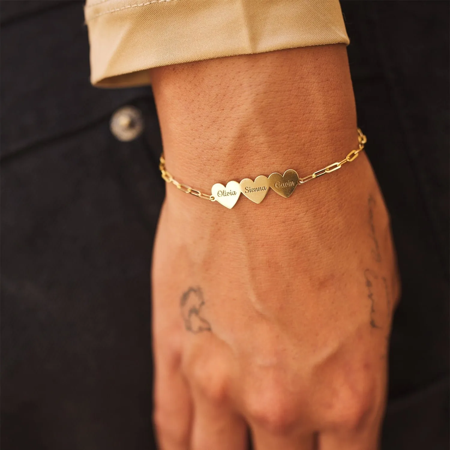 Engravable Multi Heart Paper Clip Bracelet