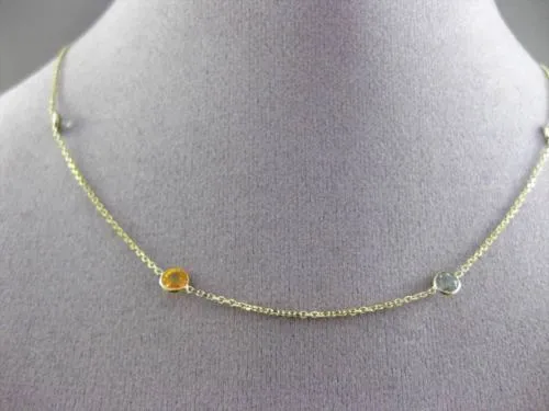 ESTATE 14KT YELLOW GOLD AAA ROUND BEZEL MULTI GEMSTONE BY THE YARD NECKLACE