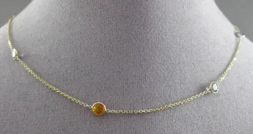 ESTATE 14KT YELLOW GOLD AAA ROUND BEZEL MULTI GEMSTONE BY THE YARD NECKLACE