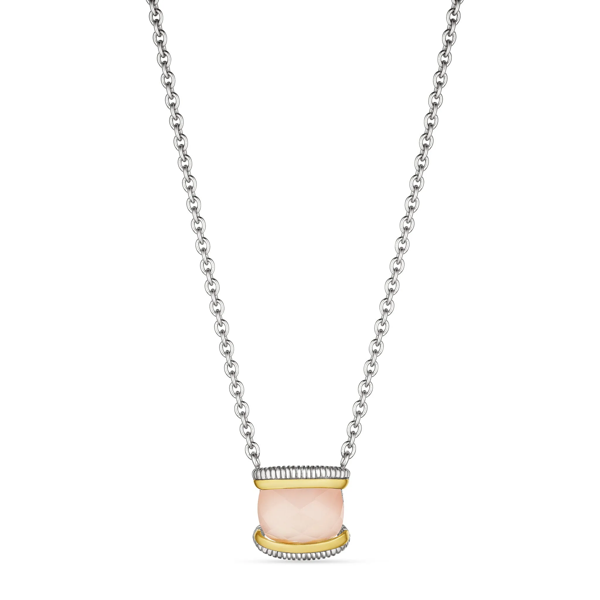 Eternity Necklace with Rose Quartz over Pink Mother of Pearl Doublet and 18K Gold