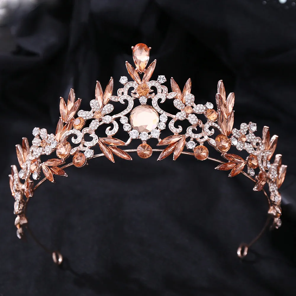 European and American Popular Rhinestone Headband Luxurious Baroque Crystal Leaf Wedding Bridal Crown