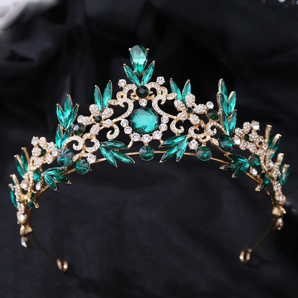 European and American Popular Rhinestone Headband Luxurious Baroque Crystal Leaf Wedding Bridal Crown