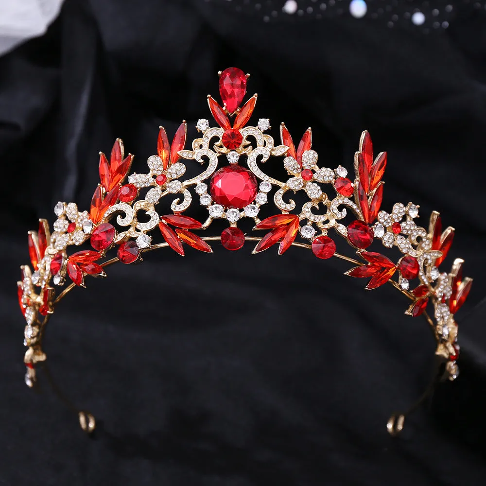 European and American Popular Rhinestone Headband Luxurious Baroque Crystal Leaf Wedding Bridal Crown