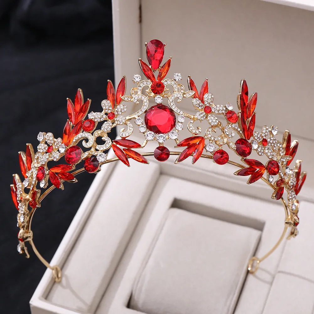 European and American Popular Rhinestone Headband Luxurious Baroque Crystal Leaf Wedding Bridal Crown