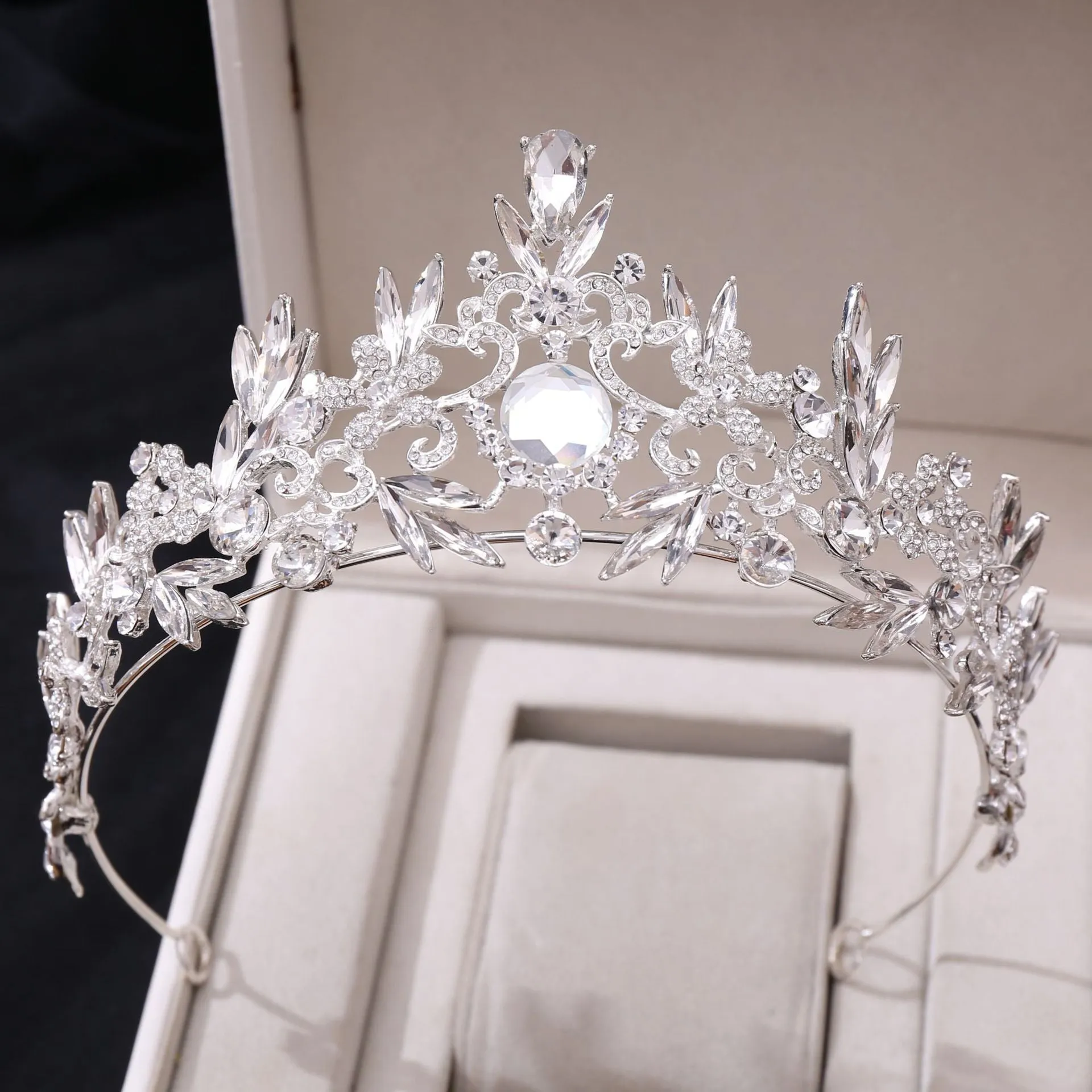 European and American Popular Rhinestone Headband Luxurious Baroque Crystal Leaf Wedding Bridal Crown