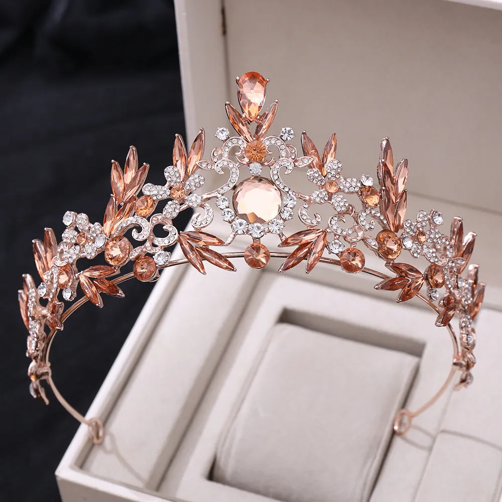 European and American Popular Rhinestone Headband Luxurious Baroque Crystal Leaf Wedding Bridal Crown