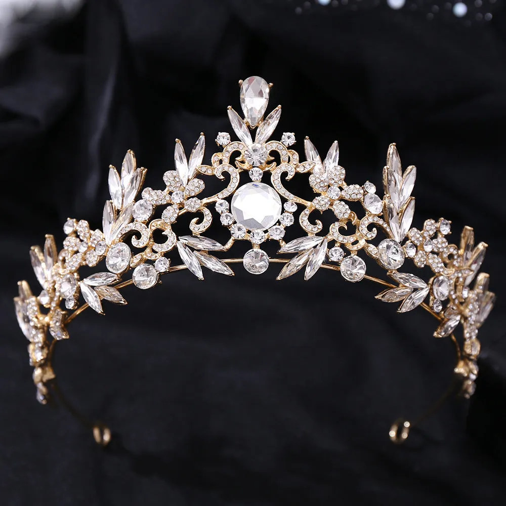 European and American Popular Rhinestone Headband Luxurious Baroque Crystal Leaf Wedding Bridal Crown