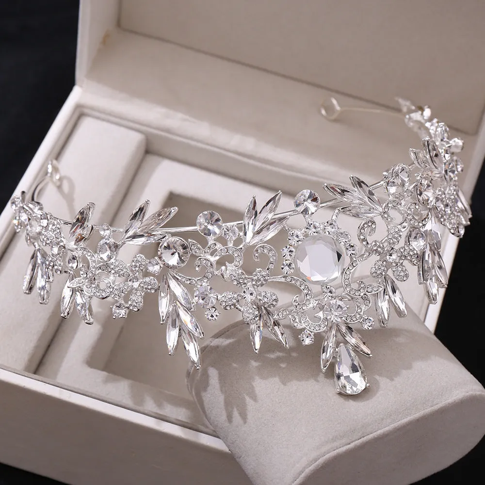 European and American Popular Rhinestone Headband Luxurious Baroque Crystal Leaf Wedding Bridal Crown