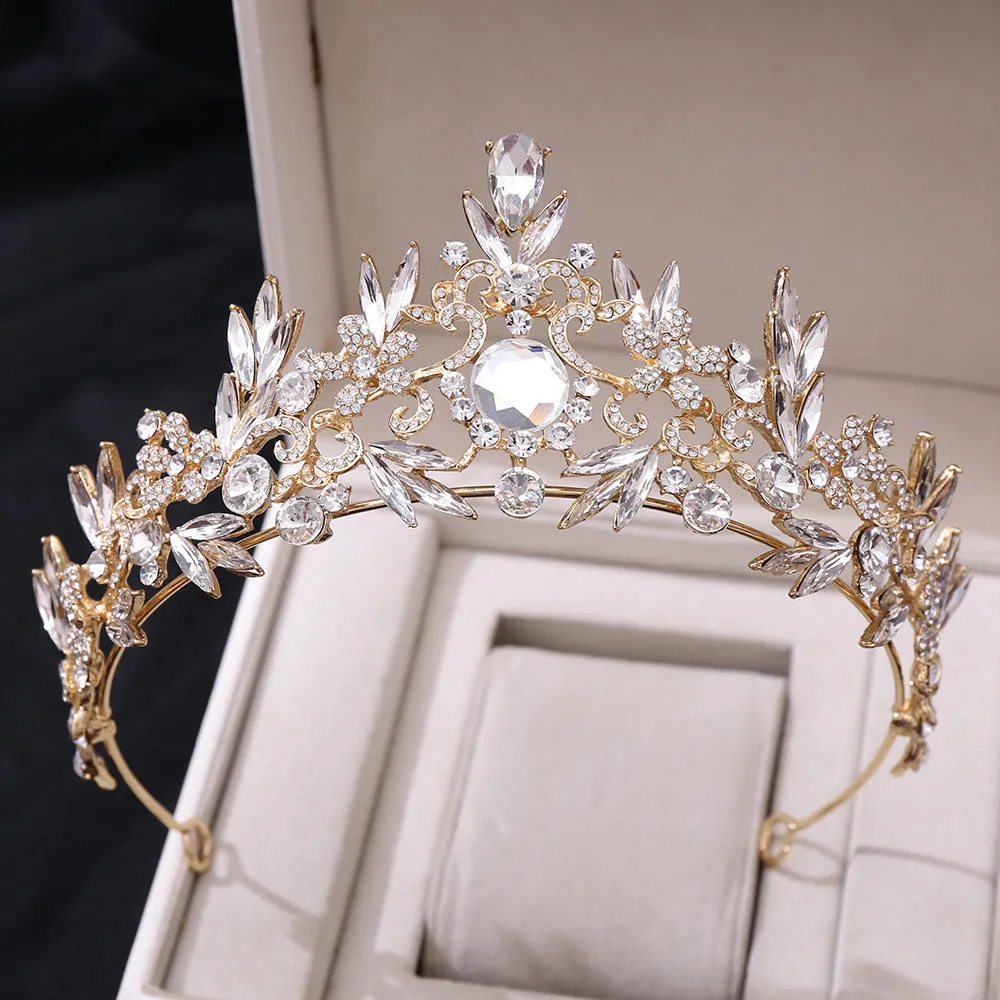 European and American Popular Rhinestone Headband Luxurious Baroque Crystal Leaf Wedding Bridal Crown