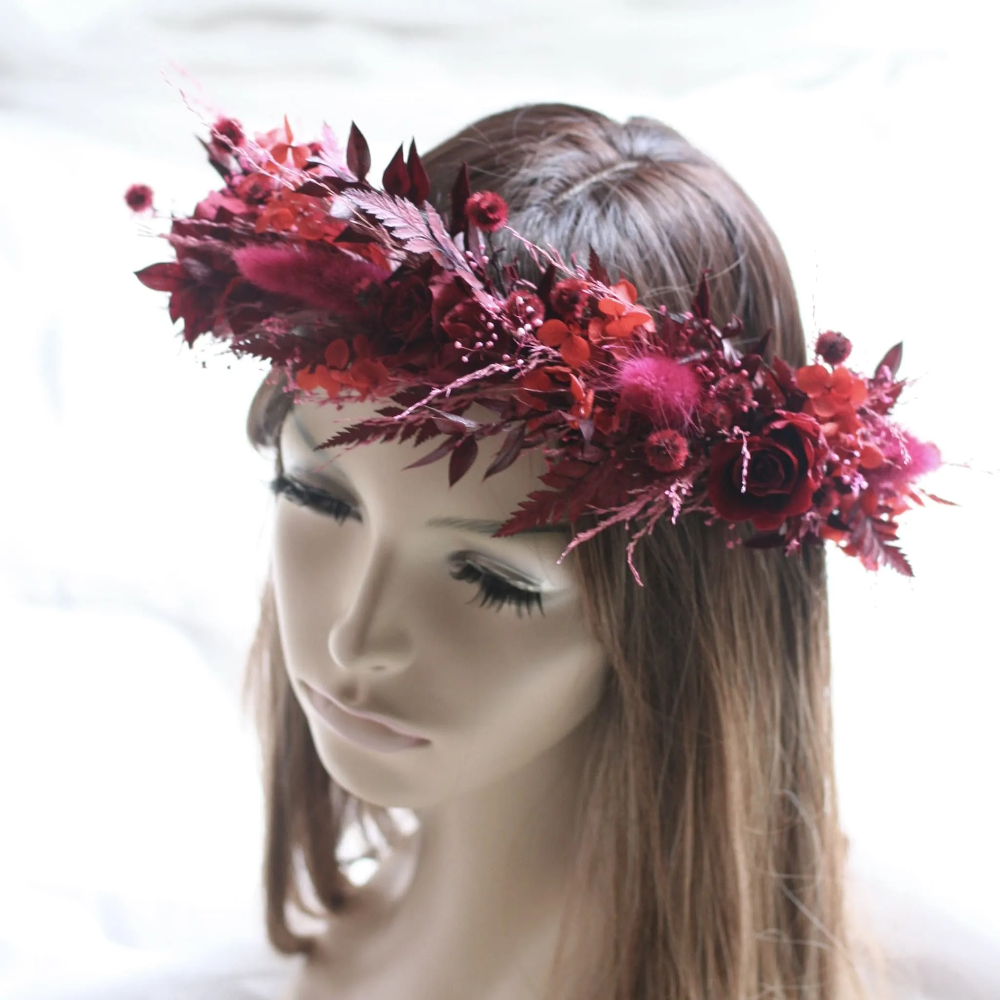 Everlasting Flower Crown BURGUNDY ROSE