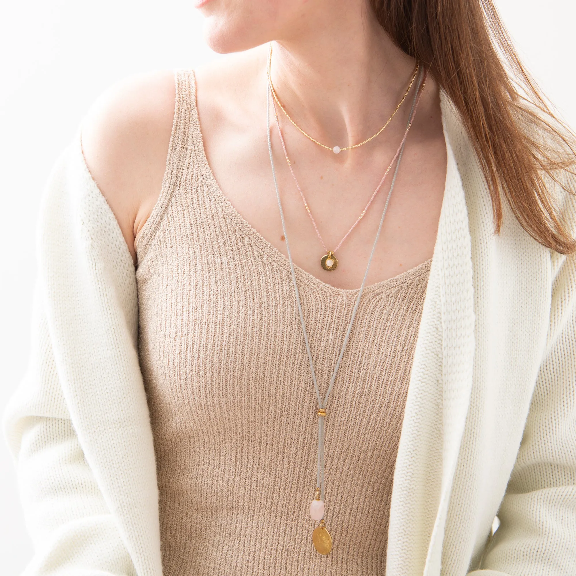 Fairy Rose Quartz Lotus Gold Necklace - A Beautiful Story