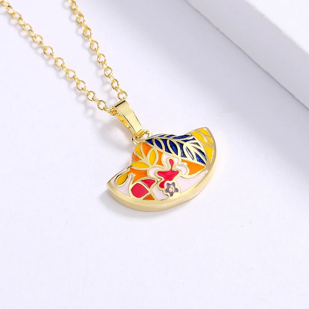 Fashion Jewelry Small Color Enamel Pendant Necklaces for Women in Gold Color