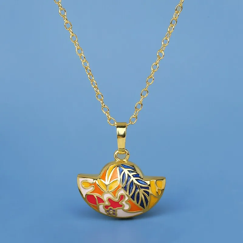 Fashion Jewelry Small Color Enamel Pendant Necklaces for Women in Gold Color