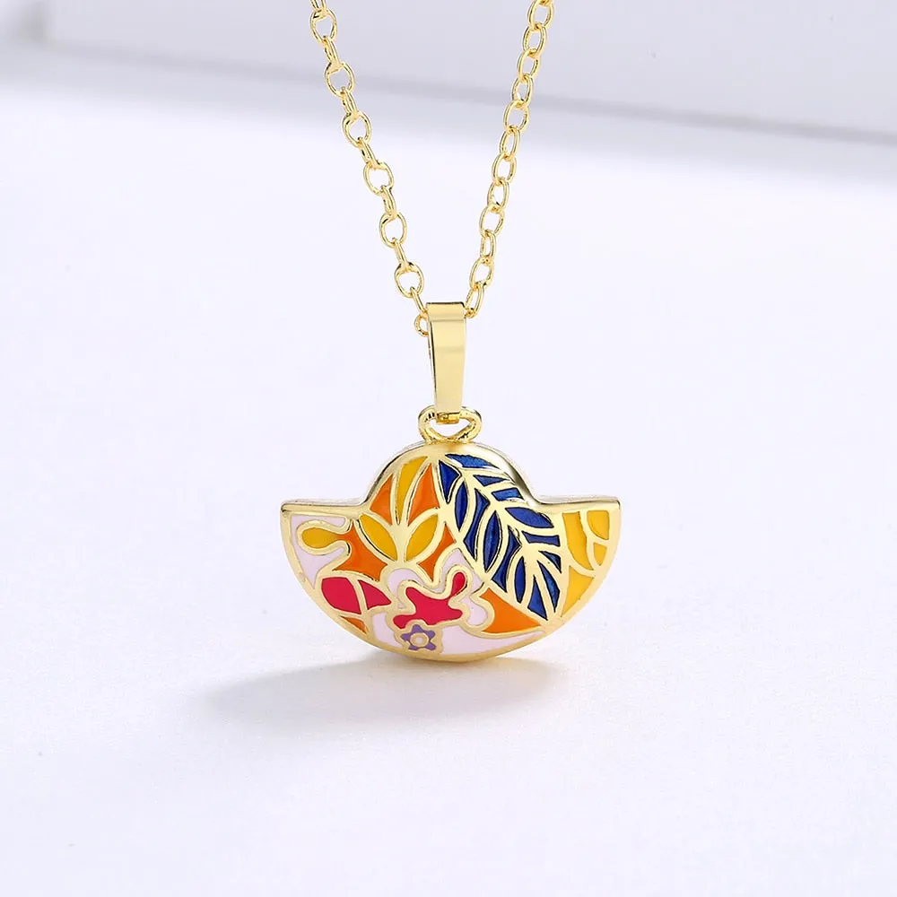 Fashion Jewelry Small Color Enamel Pendant Necklaces for Women in Gold Color