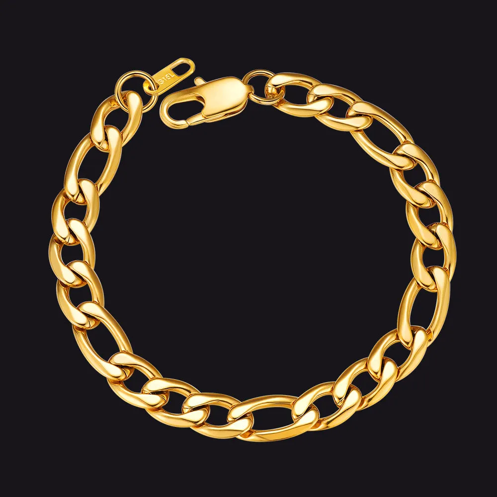 Figaro Cuban Link Chain Bracelet For Men, 6MM-13MM